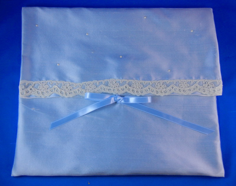 Blue Silk Lingerie Bag with Lace